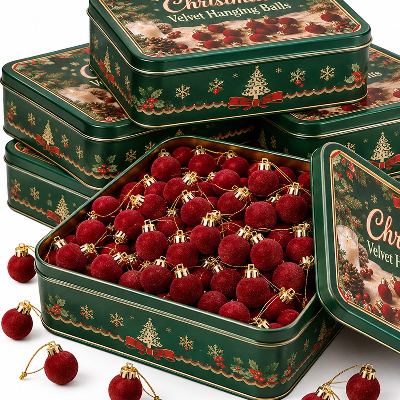 Home Decor Indonesia - 2cm Wine Red Velvet Christmas Balls