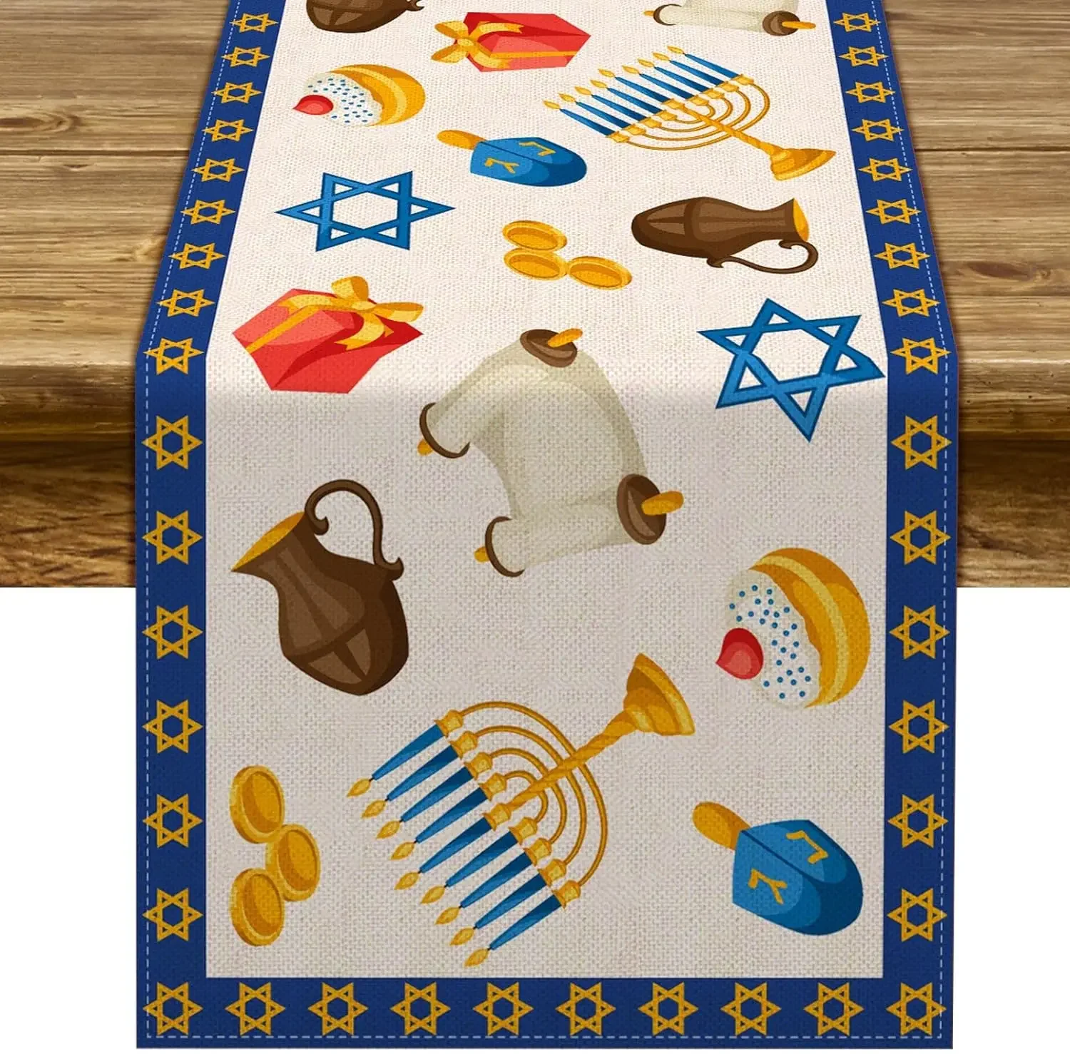 Linen Table Runner - Hanukkah Linen Table Runner Party Table