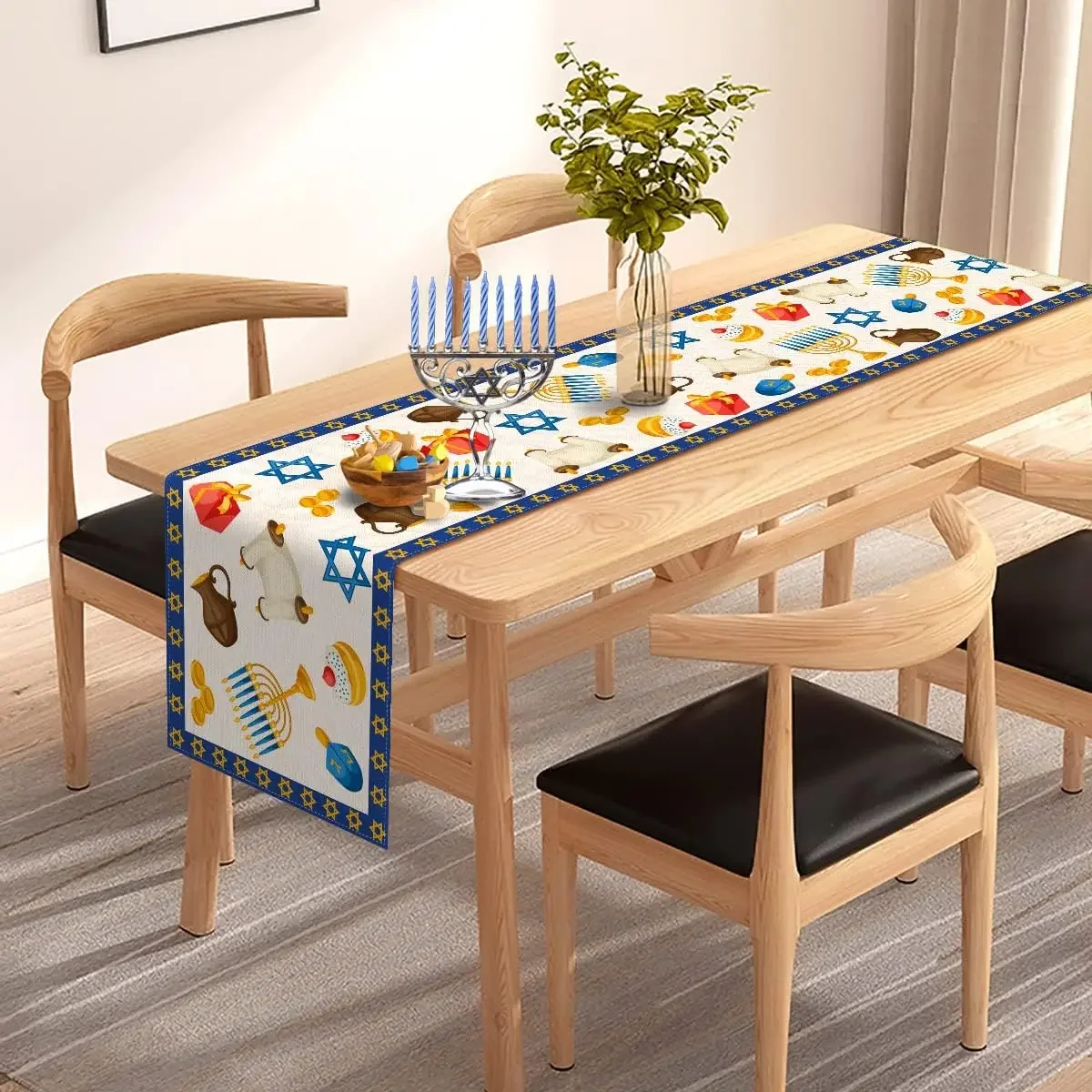 Hanukkah Linen Table Runner Pa - Linen Table Runner recension och pris