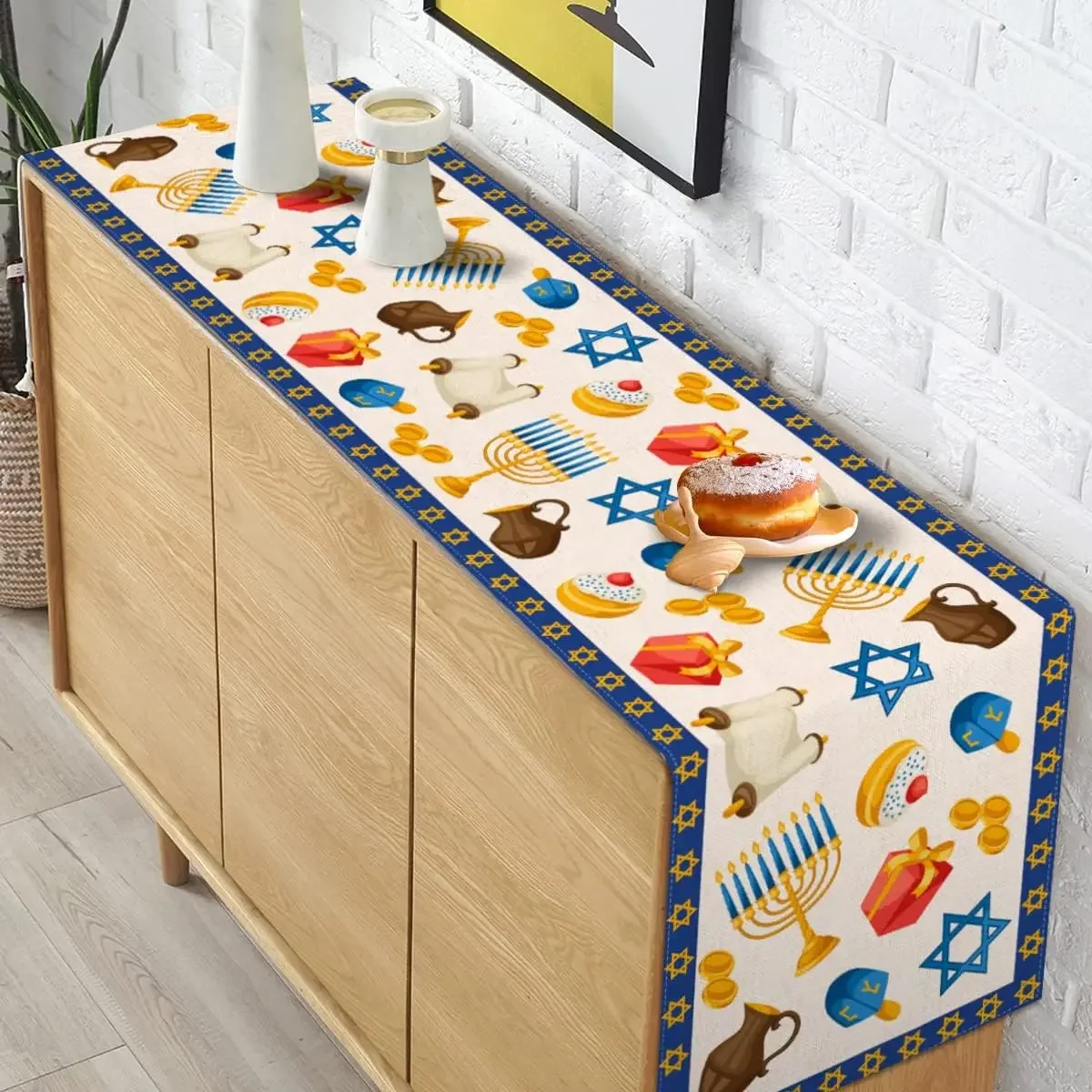 Hanukkah Linen Table Runner Pa - Linen Table Runner recension och pris